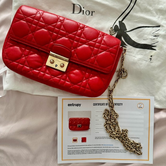 Lambskin Cannage Miss Dior Promenade Pouch in Red with free COA. - Picture 1 of 6